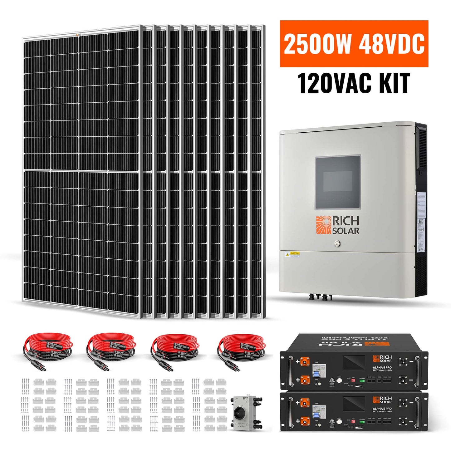 RICH SOLAR 2500W 48VDC-120VAC Solar Kit