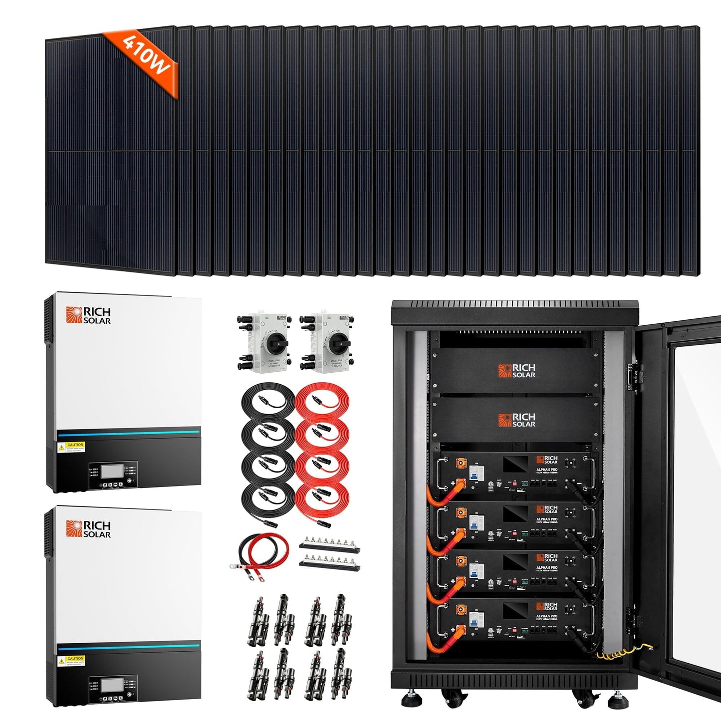 RICH SOLAR Complete Off-Grid Solar Kit | 13,000W 120/240V Output | 48VDC Solar Kits RICH SOLAR 30 x 410 Watt - 12.3KW Total