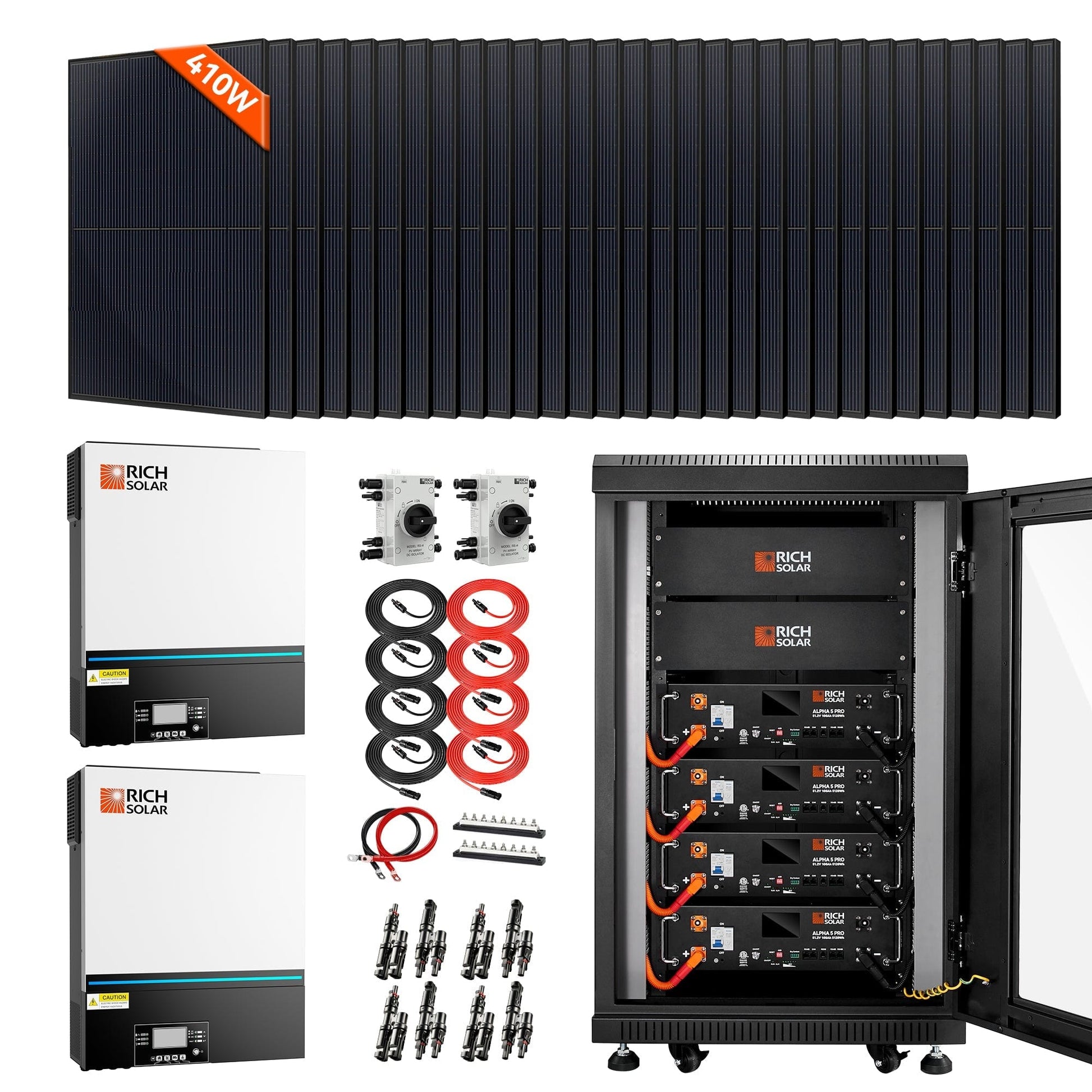 RICH SOLAR Complete Off-Grid Solar Kit | 13,000W 120/240V Output | 48VDC Solar Kits RICH SOLAR 30 x 410 Watt - 12.3KW Total