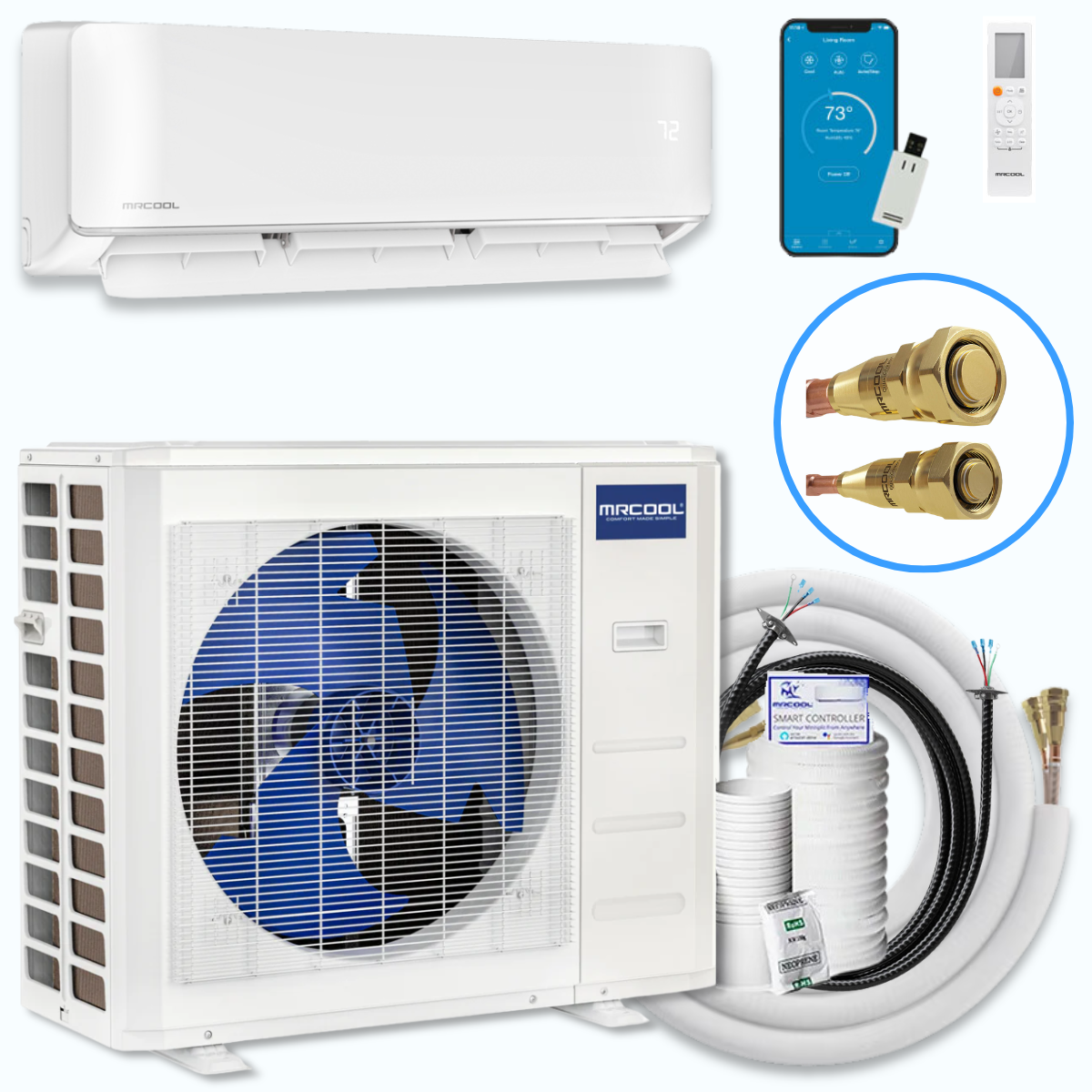 MRCOOL DIY Select 12000 BTU mini split system complete kit with indoor air handler, condenser, remote, and pre-charged line set