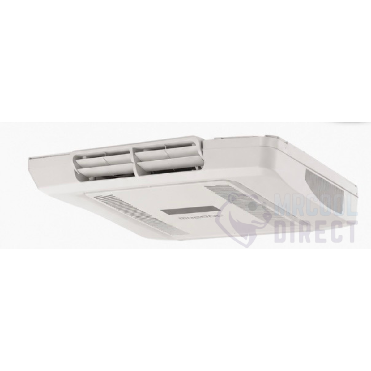 Bottom view of the MLRDK ductless TravelCool ceiling assembly and adjustable louvers